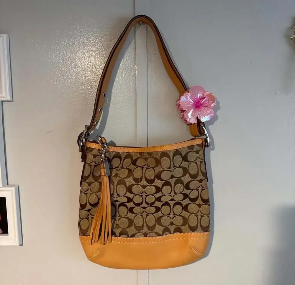 COACH Signature Jacquard and Leather Trim Shoulder Bag 9362